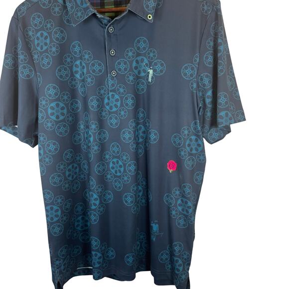 William Murray Men’s M Golf Polo Shirt Blue Movie Reel Print Stretch Performance - Picture 5 of 13